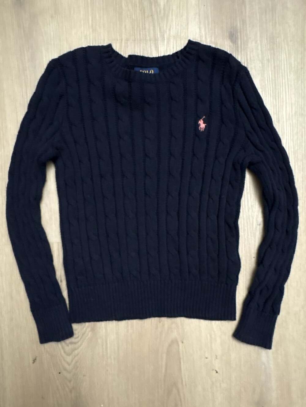 Polo Ralph Lauren Kids Cable Knit Crewneck Sweater Size 7 Small Navy Blue